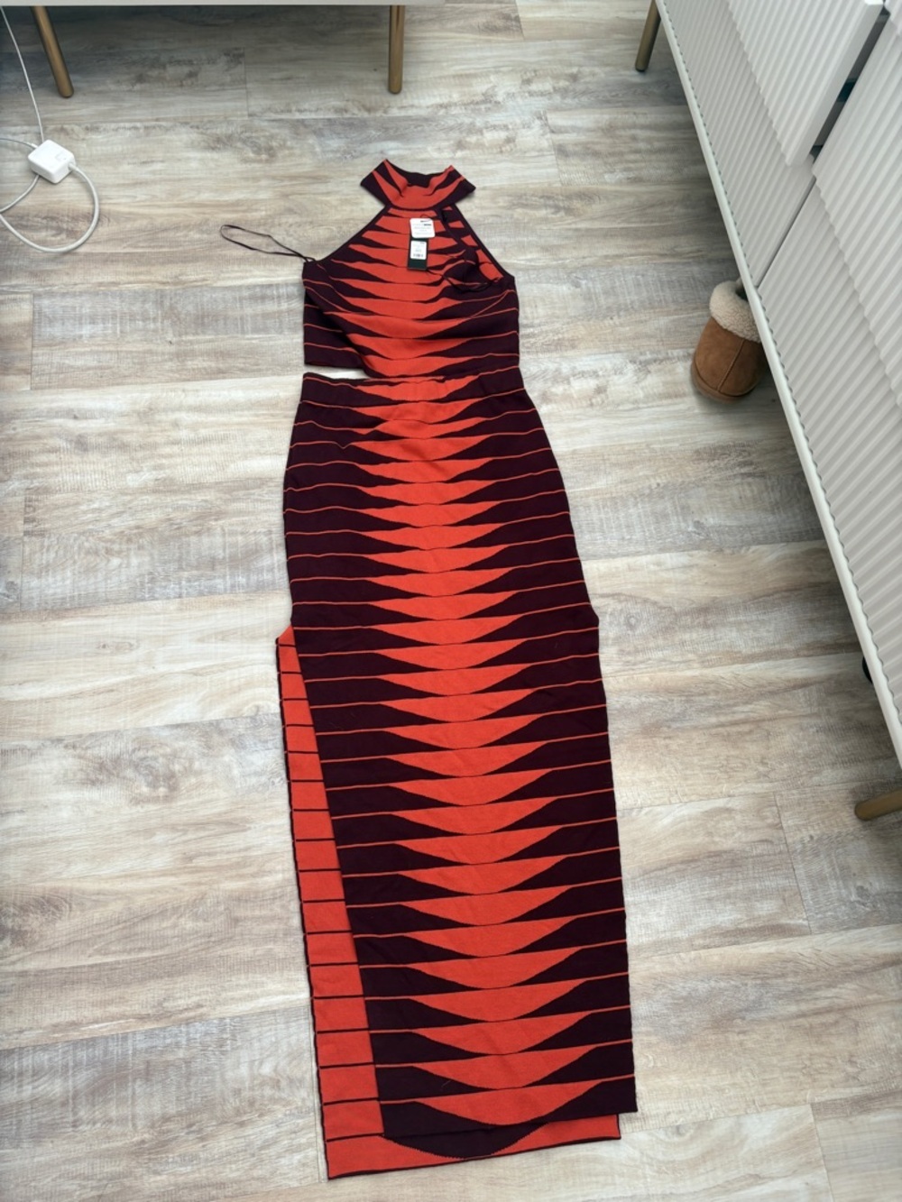 Red Geometric Halter Set